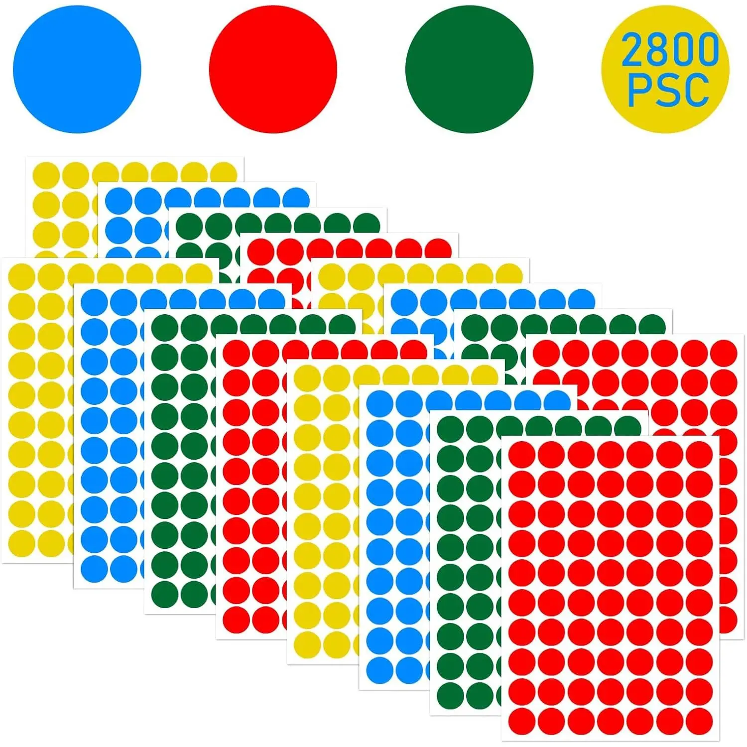 2800 count 3/4 Inch Round Color Coding Dot Stickers, 4 Colors, Red, Blue, Yellow, Green, Removable Paper Labels for File Organization, Planner, Classroom