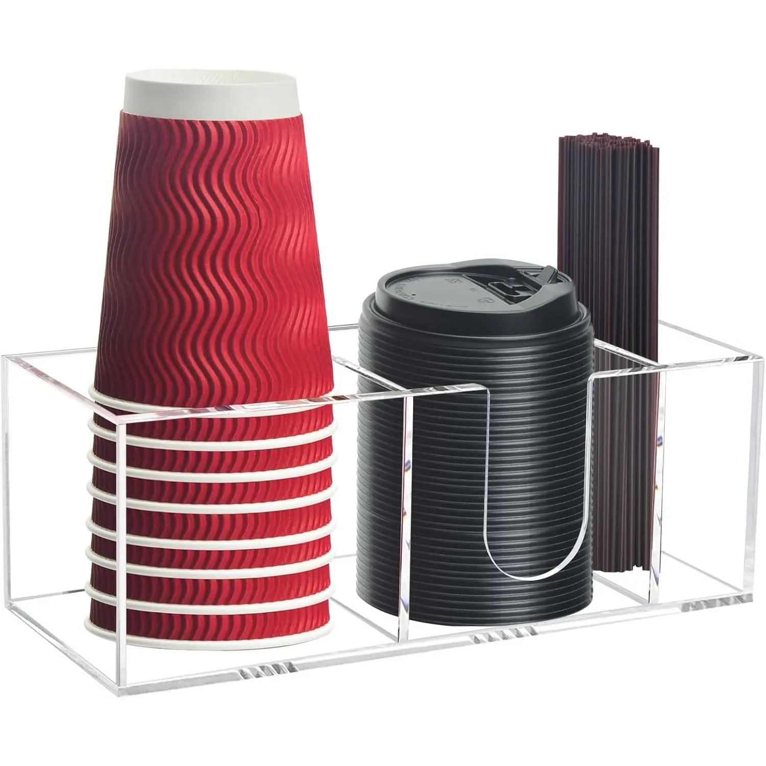 Coffee Cup Holder for Countertop,  Coffee Station Organizer | Clear Coffee Bar Accessories and Organizer for Disposable Cups  Straws Stirrers Pods, Counter Organization and Storage