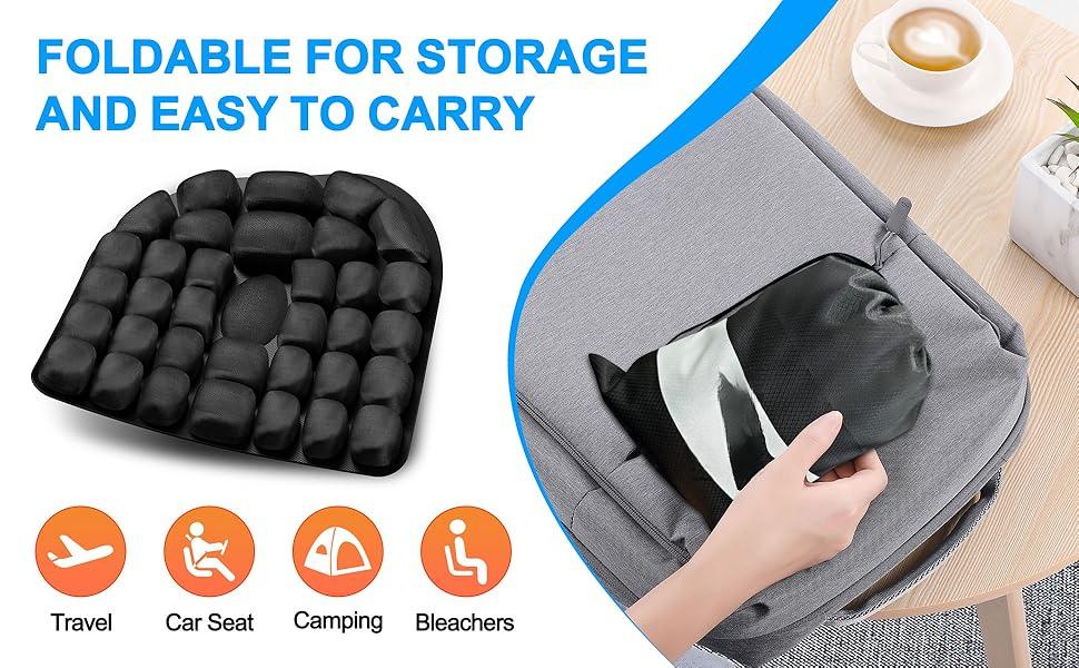 Travel Seat Cushion, Comfortable 3D Inflatable Seat Cushion for Hemorrhoid and Tailbone Pain Relief, Optimal Support for Long Sitting in Car, Air Travel, O