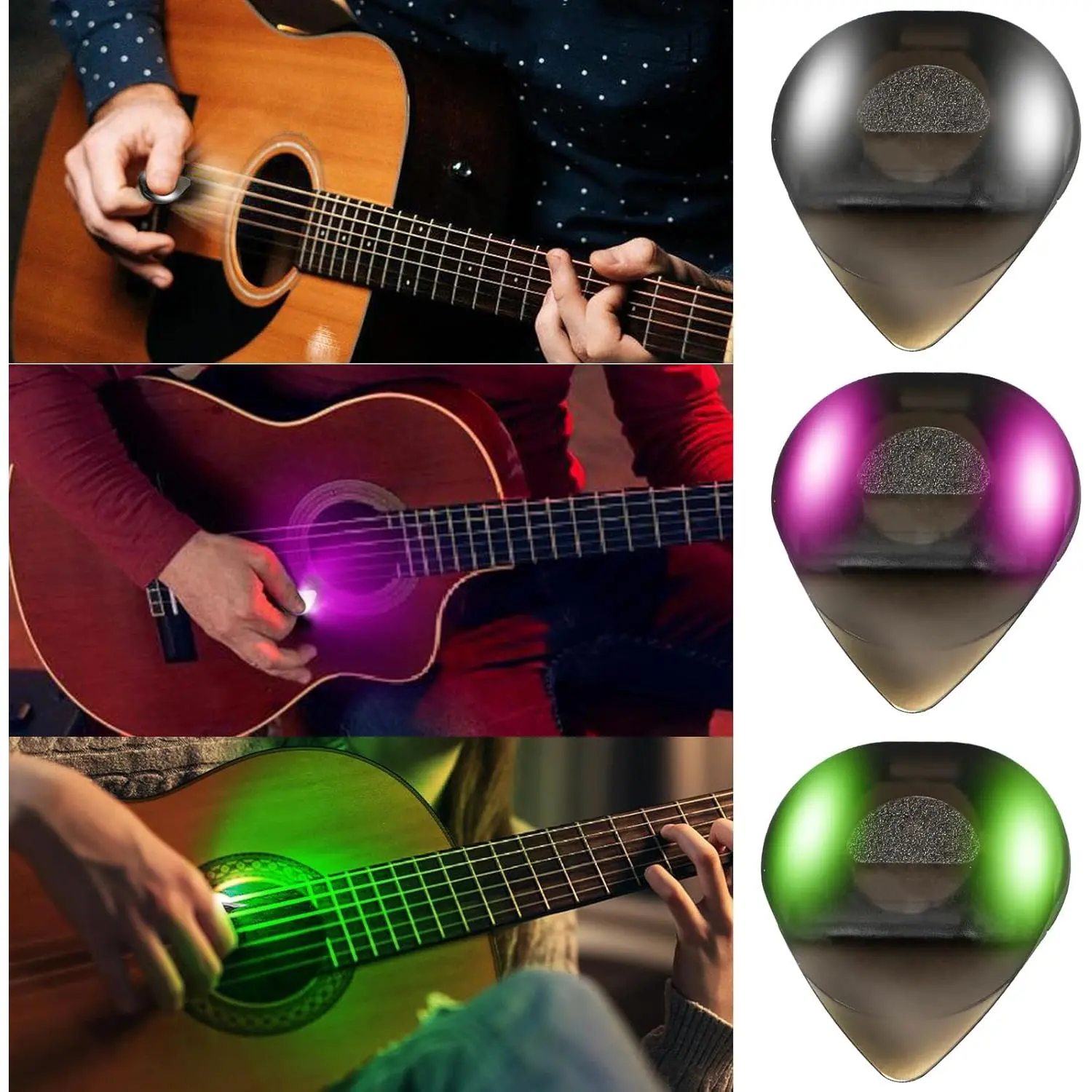 Auto LED Glowing Guitar Picks - Dazzling Colourful Illuminated Guitar Gifts for Acoustic Electric and Bass Guitar, 0.6mm, Cool Gifts for Guitar Lovers