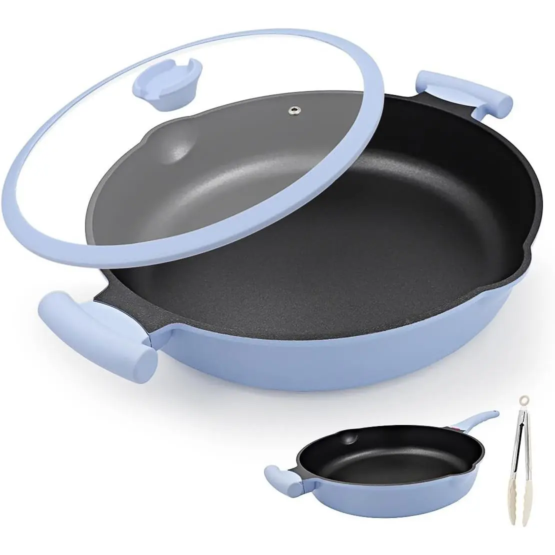 14 Inch Large Nonstick Deep Frying Pan Skillet with Lid, 2-in-1 Induction Saute Pan with Helper Handle, Family Size PFOA Free Cookware, Suitable for All Stoves