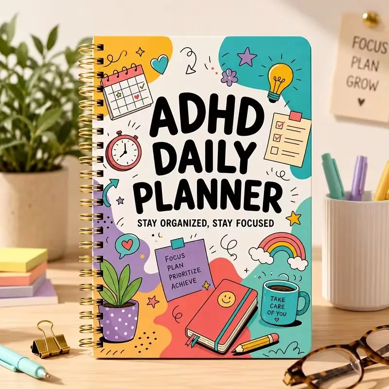 Adhd Planner for Adults and Females, Undated Daily Weekly Monthly Organizer, Pomodoro Technique, Task Lists, Focus Tracker, Bullet Journal Style
