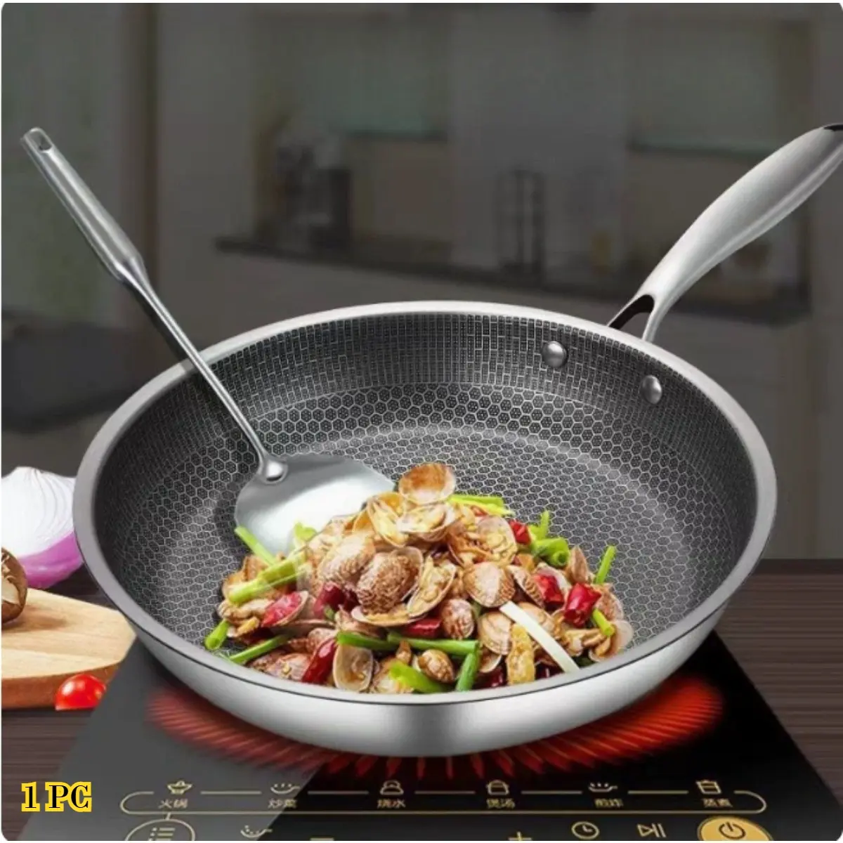 Hybrid Nonstick  Honeycomb Flat Bottom Frying Pan, Cookware, Compatible with Induction Cooktops, Suitable for All Stoves, Essential Kitchen Tool, Stainless Steel Pans Small Kitchens & Apartments  Easy to Clean, Low-Oil, Dishwasher-Safe Flat Skillet