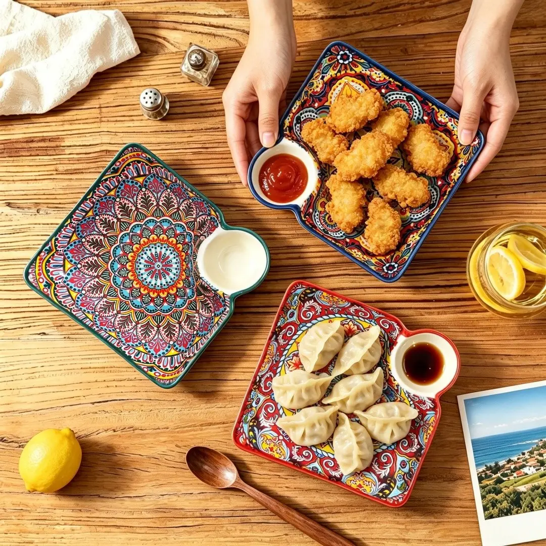 3 Piece Ceramic Tray Set, Square Divided Platter for Fries, Sushi, Appetizers, Modern Snack and Fruit Dish for Living Room Coffee Table