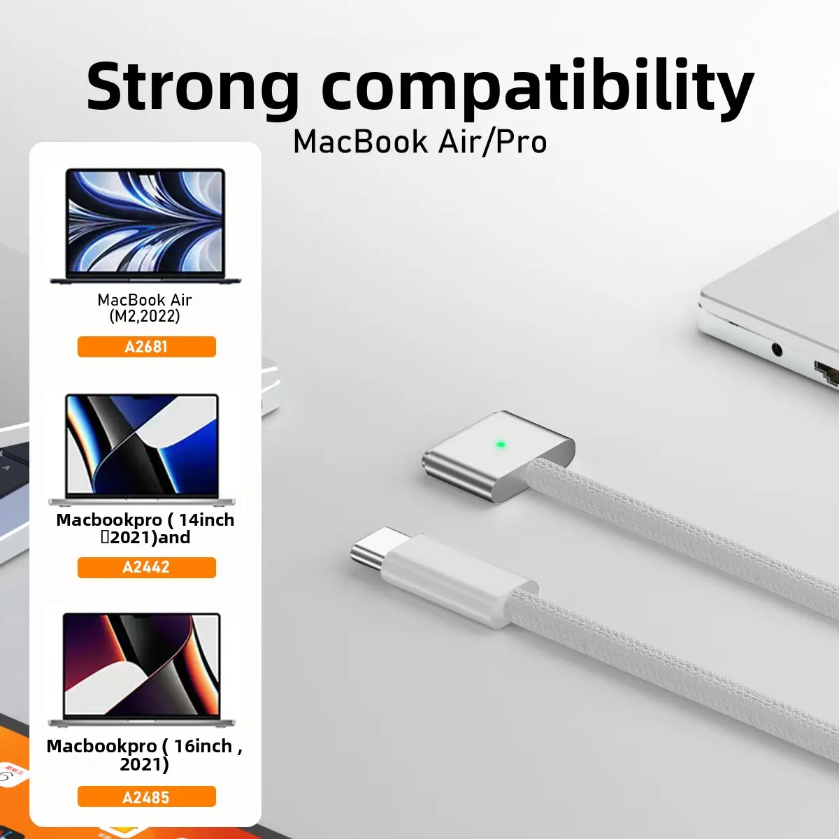 Type-C to MagSafe3 charging cable is suitable for Apple laptops, PD fast charging cable 140W magnetic cable