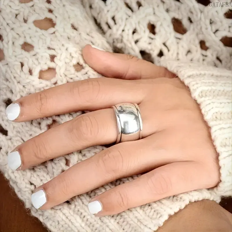 Wide Band Copper Transfer Ring, Unisex Plain Thumb & Index Finger Ring for Couples