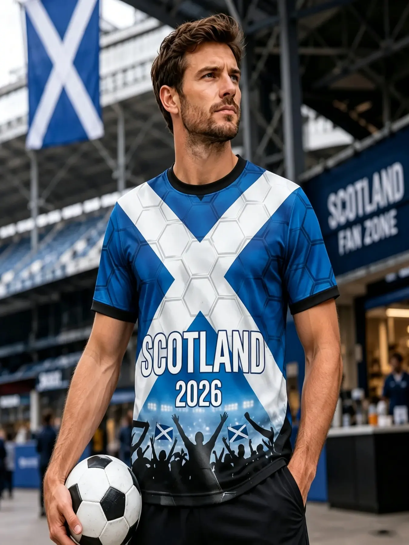 Scottish St. Andrew's Cross Honeycomb Pattern Fan Short-sleeve Couple Jerseys