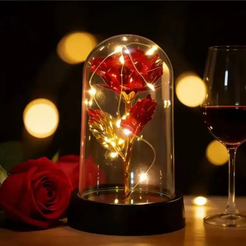 Glass Dome Night Glow Rose Everlasting Artificial Flower, Elegant Home Decor, Perfect Gift for Valentine's Day, Mother's Day, Birthday, Wedding