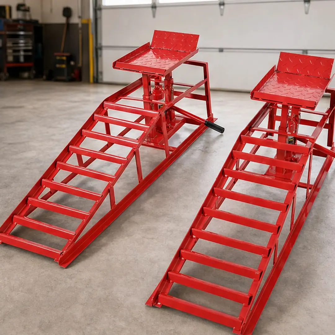 ARCH 5 Ton 10,000 lb Capacity Hydraulic Car Lift Ramps, Red Iron Auto Truck Service Ramps, Adjustable Height 12.8-16.16 in, 45x12.6 in Platform, 2 Pack Garage Vehicle Repair Lift Ramps for Under-Car Maintenance, Red Color Options, Iron Material