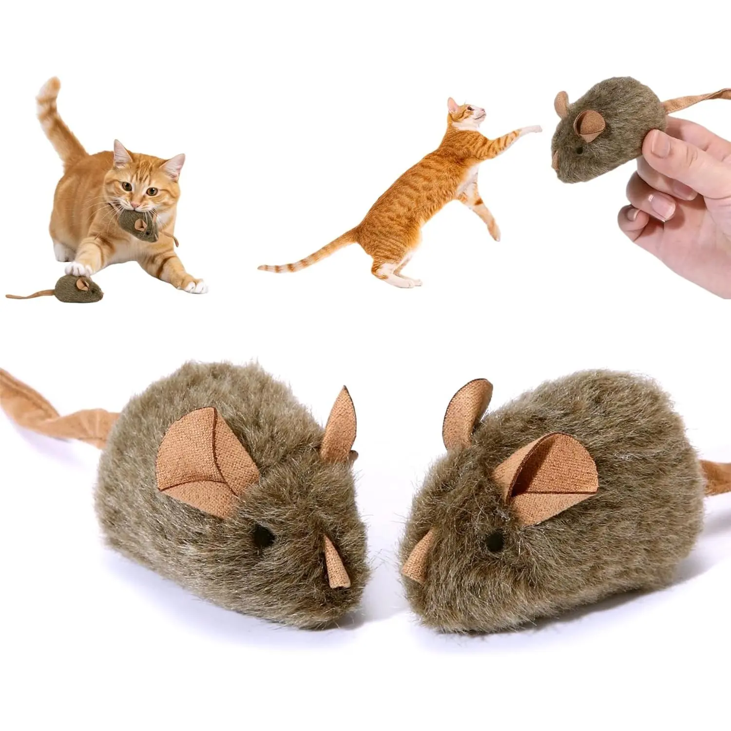 Cat Toys, 2 Pack Furry Cat Mouse Toy with Rattle Sound, Interactive Cat Toy 5.5" Realistic Size Kitten Mice Toy Feline Bored Indoor Adult Cat Biting Teething Chew Enrichment Self Play