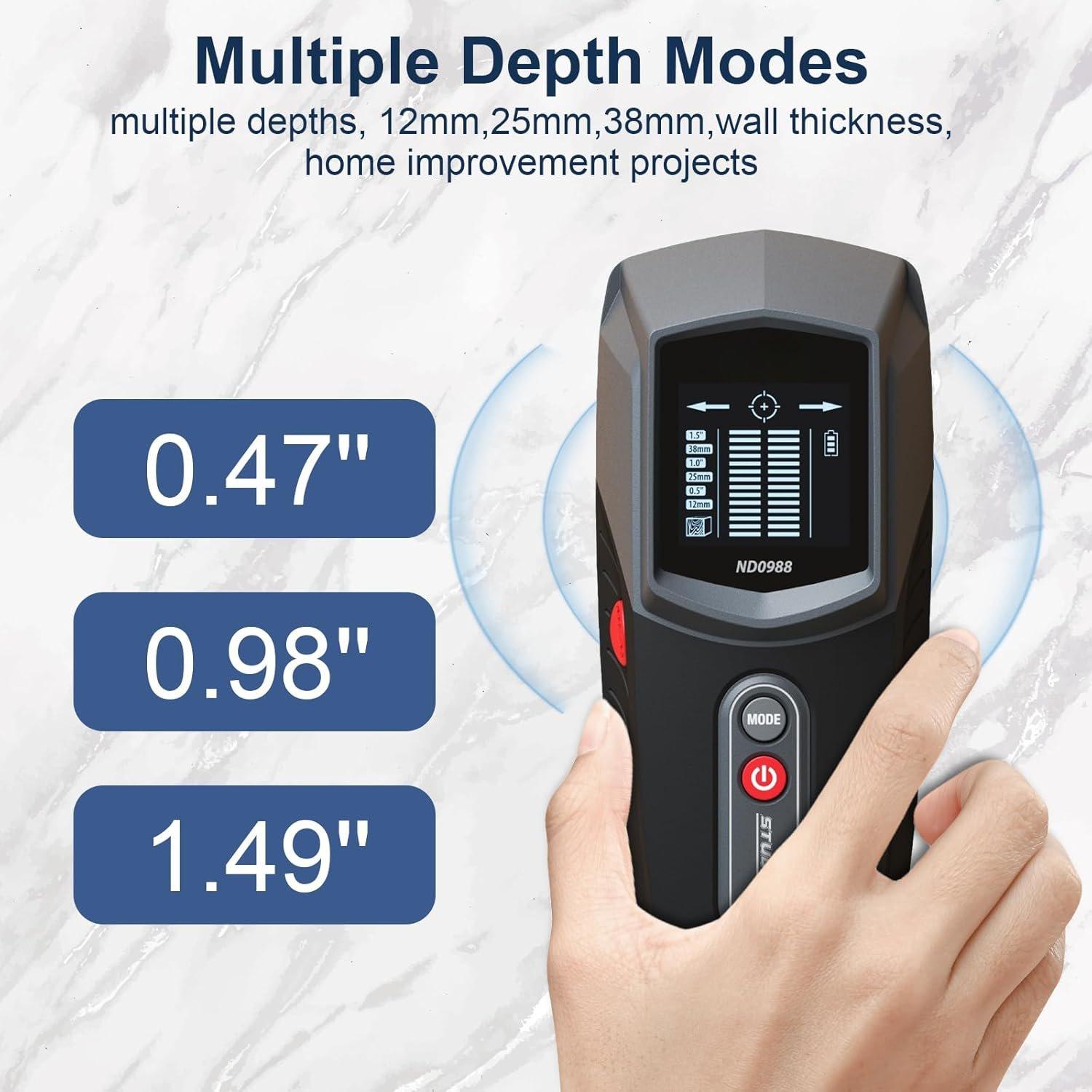 ND0988 Stud Detector -  Wall Scanner for  Stud Detection with Multiple Depth Modes, Backlit LCD Display, and Audio  - Ideal for  Renovations and Installation Projects