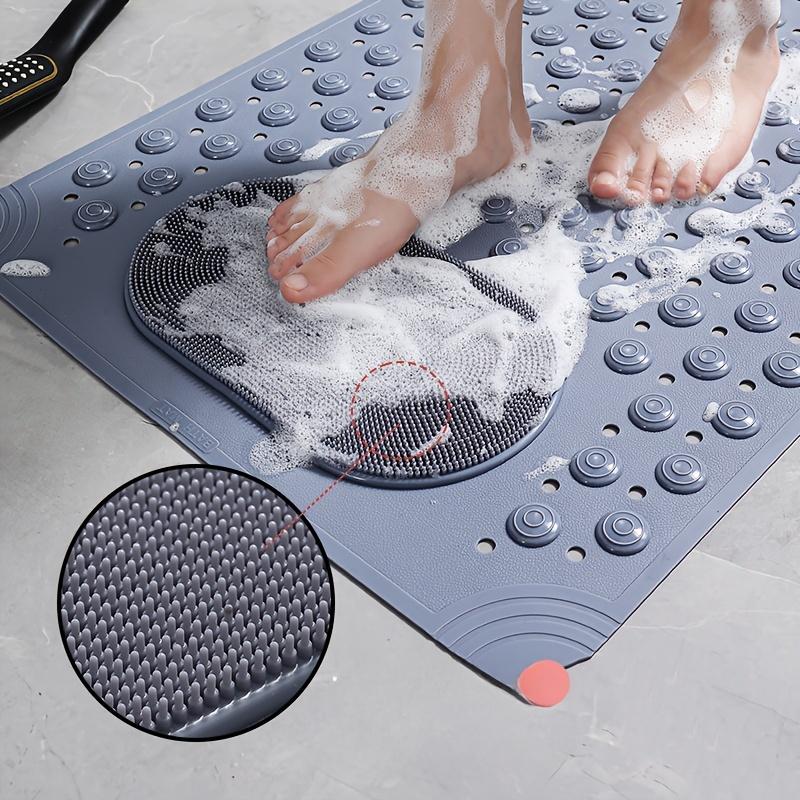 1pc non-slip shower mat, bathtub mat with drain holes and suction cups, foot massage shower rug, home bathroom, bathroom necessities.