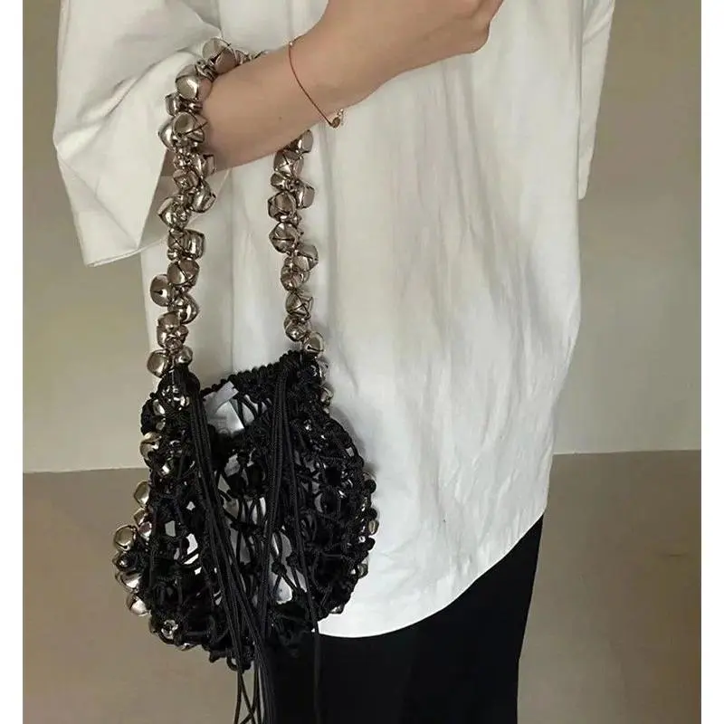 Women's New Crochet Rope Texture Hollow-Out Hand-Woven Tote Bags - Functional Straw Summer Beach Bags for Girls