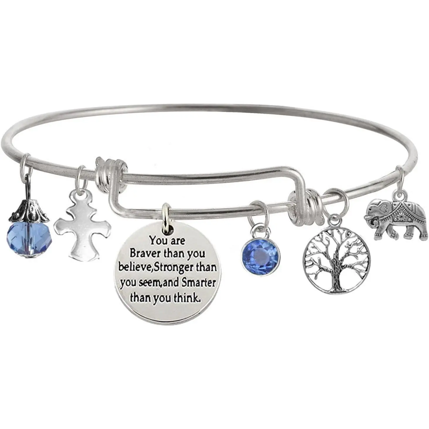 "You Are Braver Than You Believe Stronger Than You Seem and Smarter Than You Think Inspirational Bracelet Expandable Bangle for Women