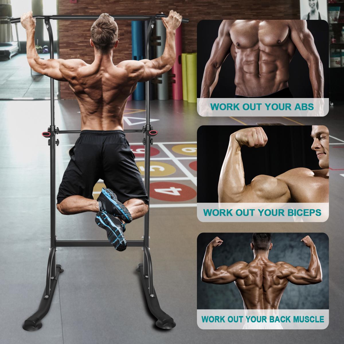 [Fahuac] Power Tower Dip Station, Adjustable Height 66.5"-82.7" Heavy Duty Multi-Function Fitness Training Equipment, 330 lbs Capacity, Space Saving Foldable Design for Home Gym