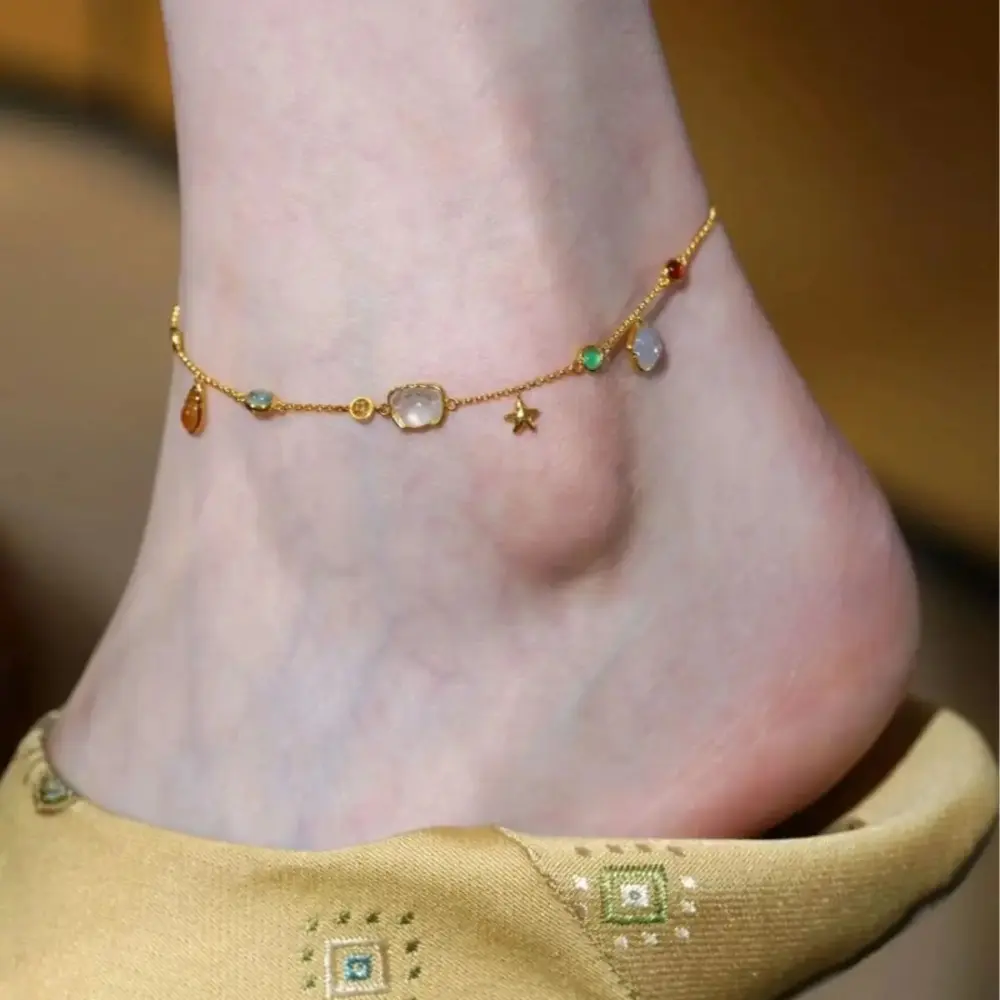 Women’S Anklet With Starfish And Shell‑Imitation Charms, Ocean‑Style Foot Jewelry With Conch Pendant, Anti‑Tarnish Metal Coating For Summer Beach Vacation And Seaside Casual Styling