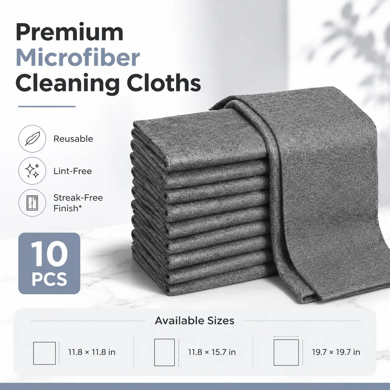 10 PCS Thickened Microfiber Cleaning Cloths, Lint-Free and Streak-Free Reusable Cleaning Towels for Glass, Windows, Mirrors, Stainless Steel, Kitchen, Bathroom, Car and Screens
