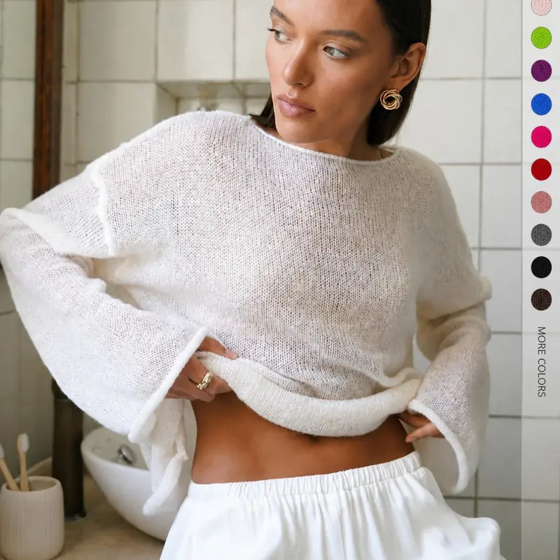 Women's Loose-Fitting Sheer Knit Cover-Up Top, Casual Long Sleeve Top for Beach, Pool & Party, Summer Wear, Sheer Cover Ups