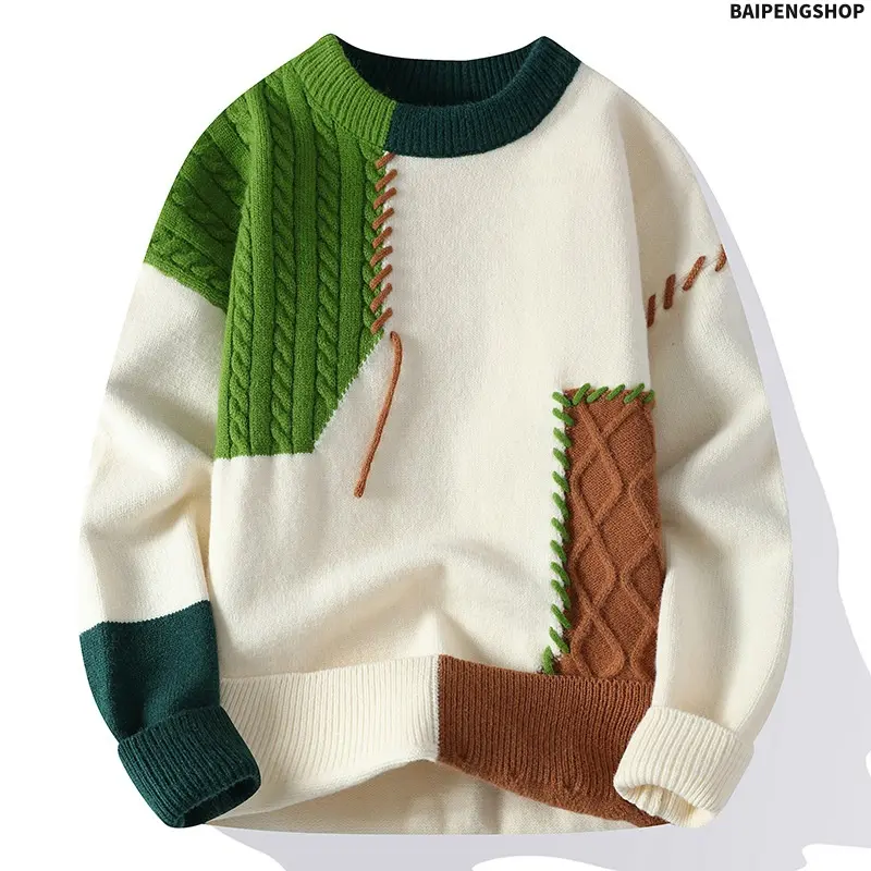 Unisex American Street Style Polyester Knitted Pullover Sweater, Dopamine Colors Round Neck Comfortable Casual Jumper, Fashion Versatile Daily Wear Tops for Men and Women