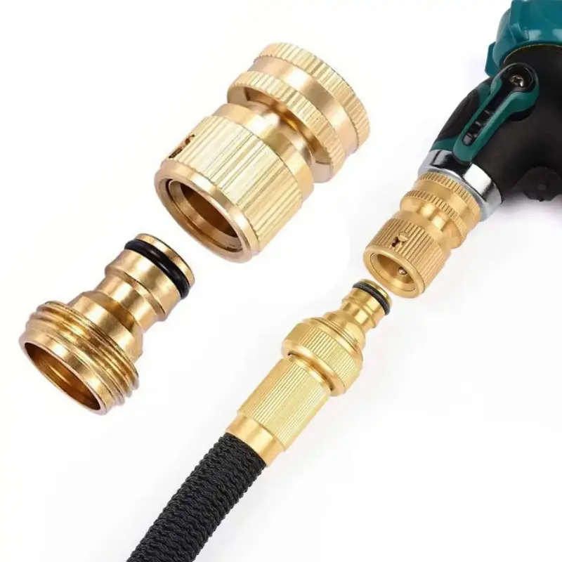 Garden Hose Quick Connector, 1 Set Solid Brass 3/4 Inch GHT Thread Fitting, No-Leak Water Hose Female & Male Adapter, Garden Hose Quick Connect Fittings, Garden Hose Connectors, Summer Gardening Tool Accessories