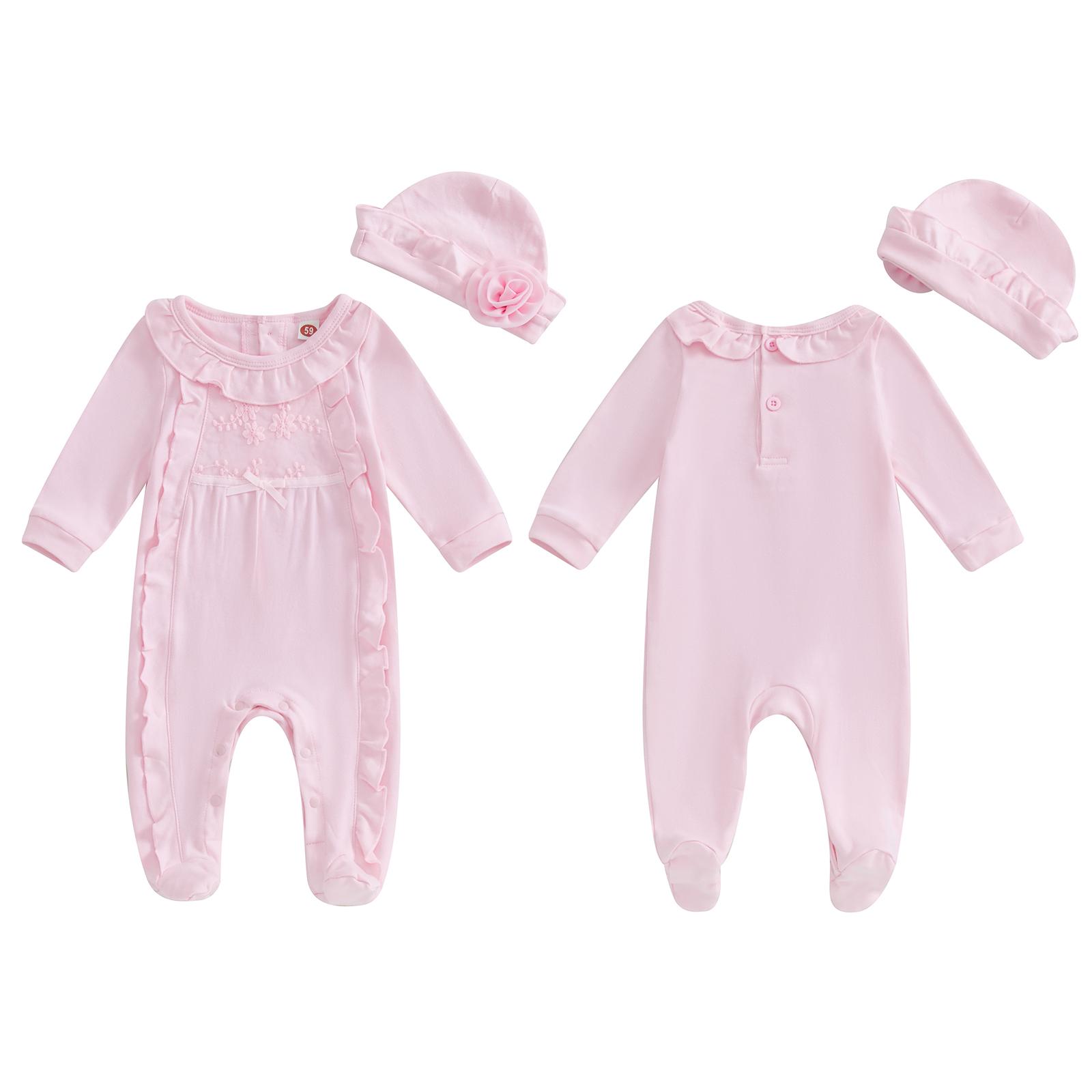 Infant Baby Girl Ruffled Cotton Footies Footed Overall Romper with Hat Toddler Baby Footed Jumpsuit Infant Baby Girl Ruffled Cotton Footies Footed Overall Romper with Hat Toddler Baby Footed Jumpsuit