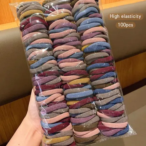 100pcs Random Color Bulk Hair Ties, 4cm High-Elasticity Seamless Hair Bands, Durable Casual Hair Accessories Set, Suitable for All Seasons