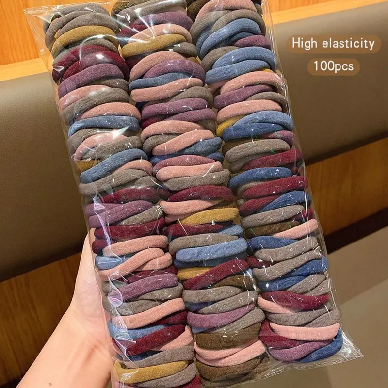100pcs Random Color Bulk Hair Ties, 4cm High-Elasticity Seamless Hair Bands, Durable Casual Hair Accessories Set, Suitable for All Seasons