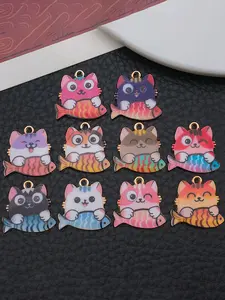 10pcs Enamel Cat Charms Pendants Cute Cartoon Pet Theme Dangle Charms Colorful Animal Cat Alloy Charm for DIY Craft Necklace Bracelet Keychain Jewelry Making