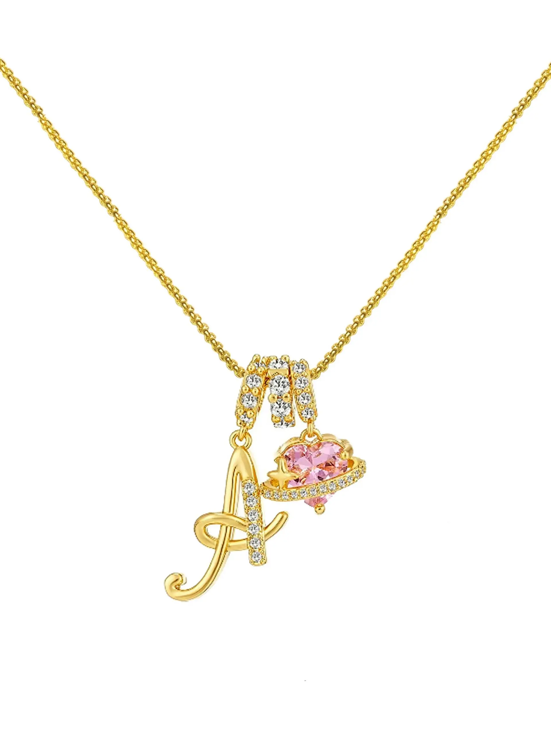 Women's Heart Alphabet Letter Necklace, 14k Gold Plated Az Letter Pendant, Elegant Name Combination, Personalized Heart Charm, Fashion Jewelry