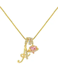 Women's Heart Letter Necklace, 14k Gold Plated Az Letter Pendant, Elegant Name Combination, Personalized Heart Charm, Fashion Jewelry