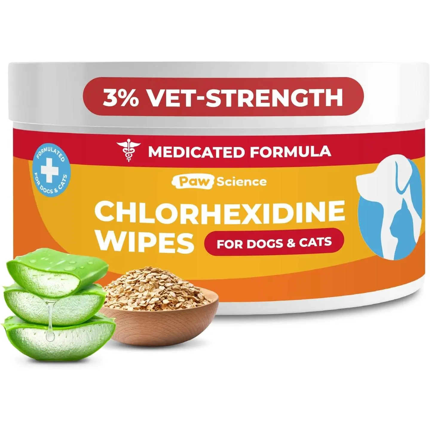 Paw Science 3% Chlorhexidine Wipes for Dogs and Cats - Cleansing Antiseptic, Antibacterial, Antifungal Wipes with Aloe for Skin Infections, Itchy Yeast Paws, Cat Acne