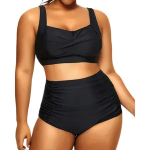 Daci Women Plus Size High Waisted Bikini Two Piece Tummy Control Swimsuits Twist Front Retro Bathing Suits with Ruched Bottom