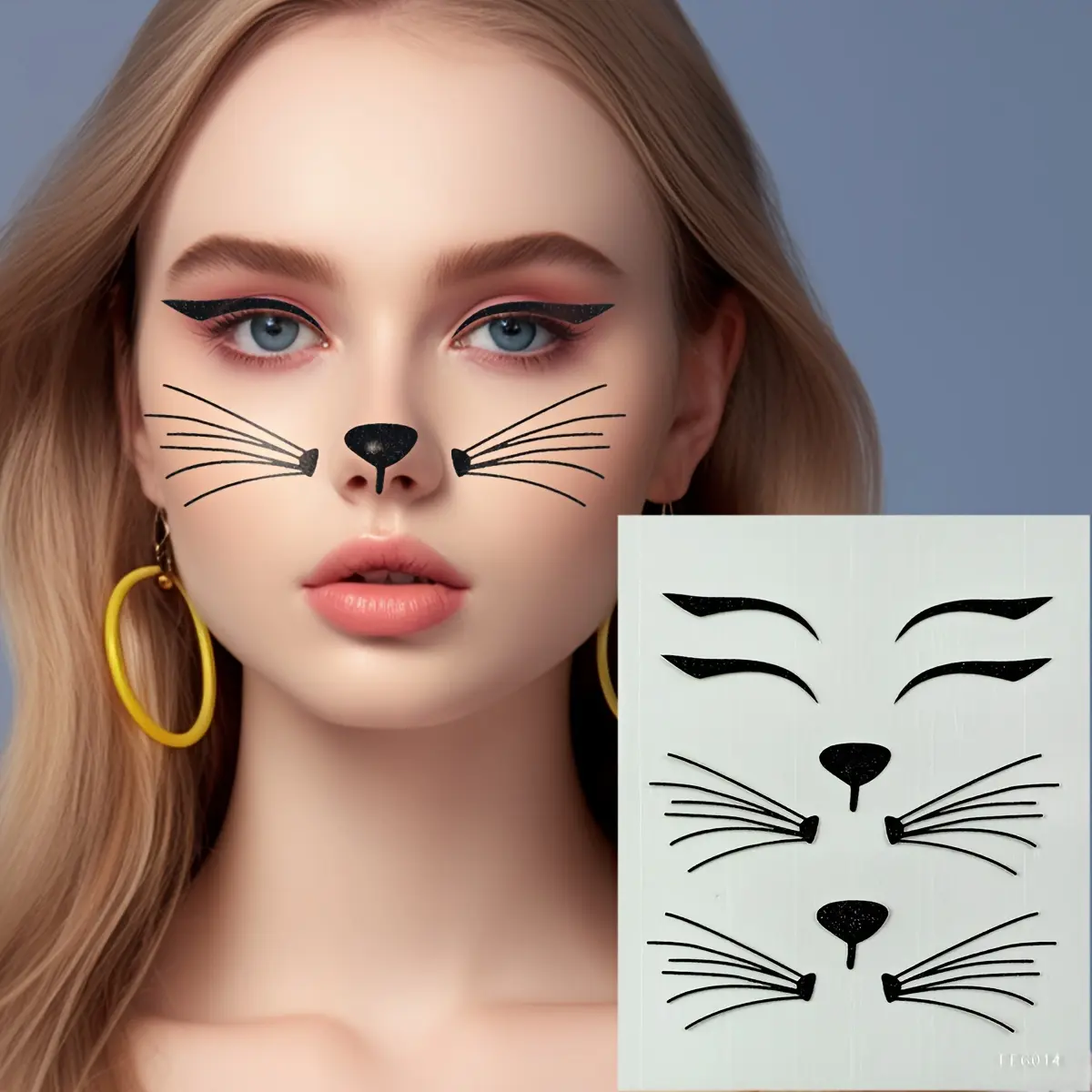 1 black cat face sticker, self-adhesive facial makeup, suitable for party decoration, carnival/Mardi Gras/masquerade ball