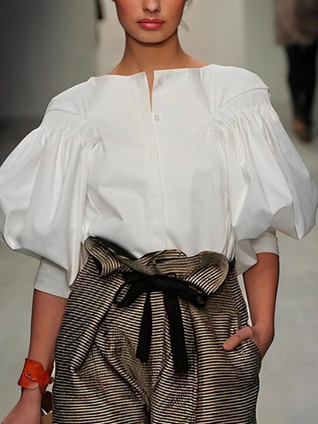 Women's Plain Button Blouse Shirts, Casual Elegant Fashion Top for Spring & Fall, Ladies Clothes for Daily Wear