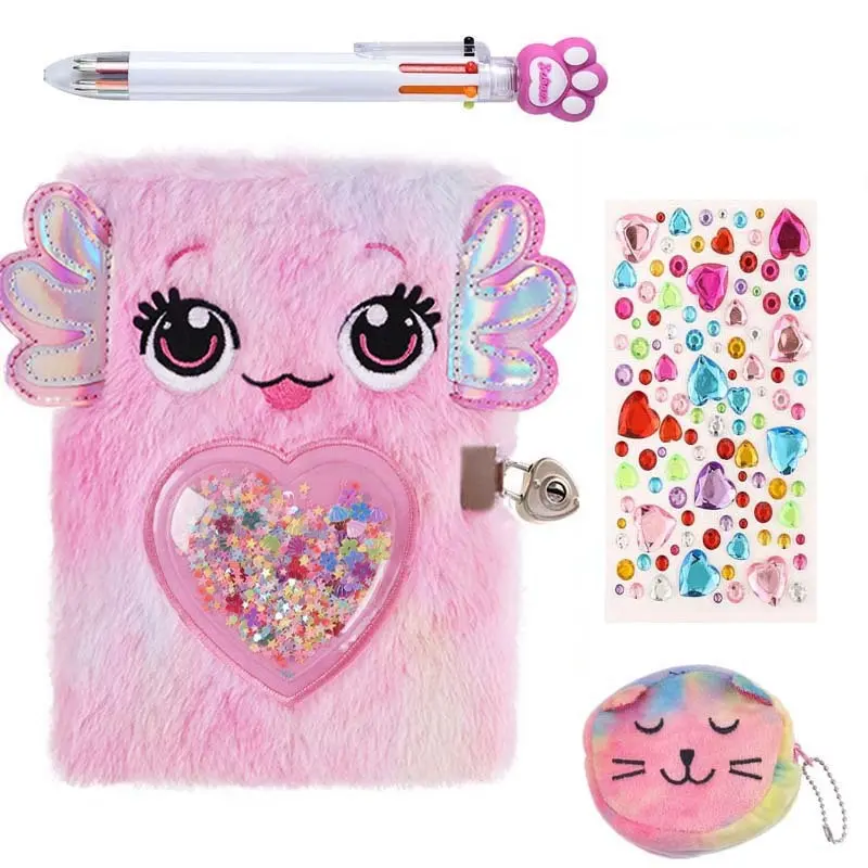 Plush Cover Locked Writing Journal - 160 Pages Diary with Lock, Cute Notebooks, Cute Stationery Supplies, Drawing Scratch Pads, Office Stationery for Study Notes, Office Use