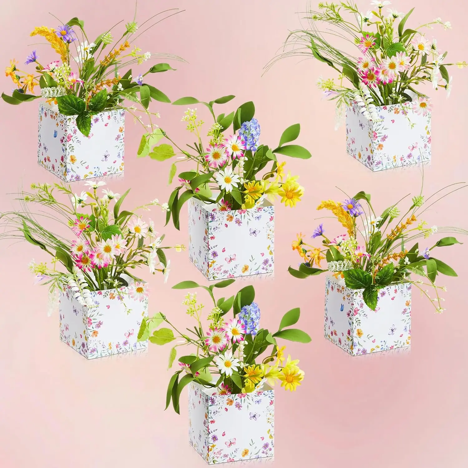 Giegxin 6 Sets Baby in Bloom Baby Shower Decorations Wildflower Table Centerpieces a Little Wildflower is on The Way Artificial Spring Flower with Paper Boxes for Floral Wedding Birthday Party Decor