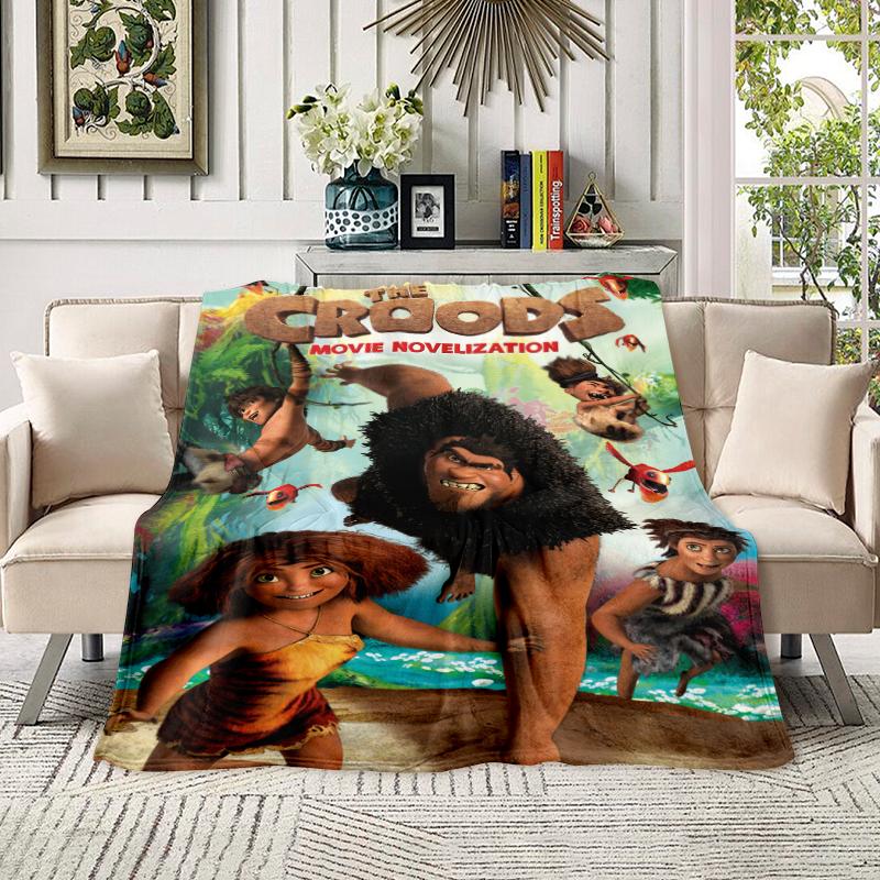 Soft Flannel Throw Blanket, DreamWorks The Croods Movie Poster Art Blanket, Cozy Grug & Eep Cartoon Blanket for Couch Bed, Aesthetic The Croods Movie Decorative Blanket Gift for Kids & Fans