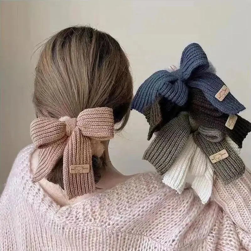 1pc Knitted Bow Hair Tie, Cozy Wool-Look Scrunchie with Solid Color Boho Style, Soft Stretchy Hair Accessory for Ponytails, Buns, Casual Outfits, Daily Wear & Fall Winter Styling