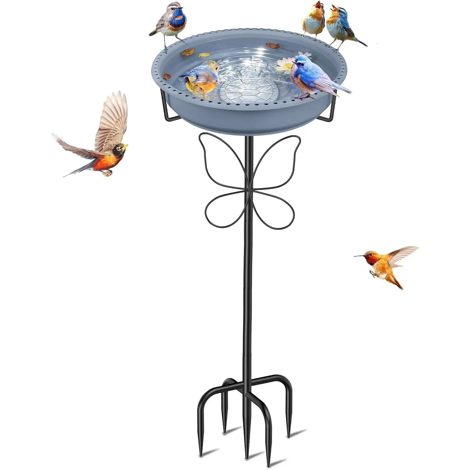 Outdoor Freestanding Bird Bath & Bird Feeder with Removable Bowl, 5-Pronged Base, Easy to Clean, Garden Patio Yard Lawn Decor, GreyGift