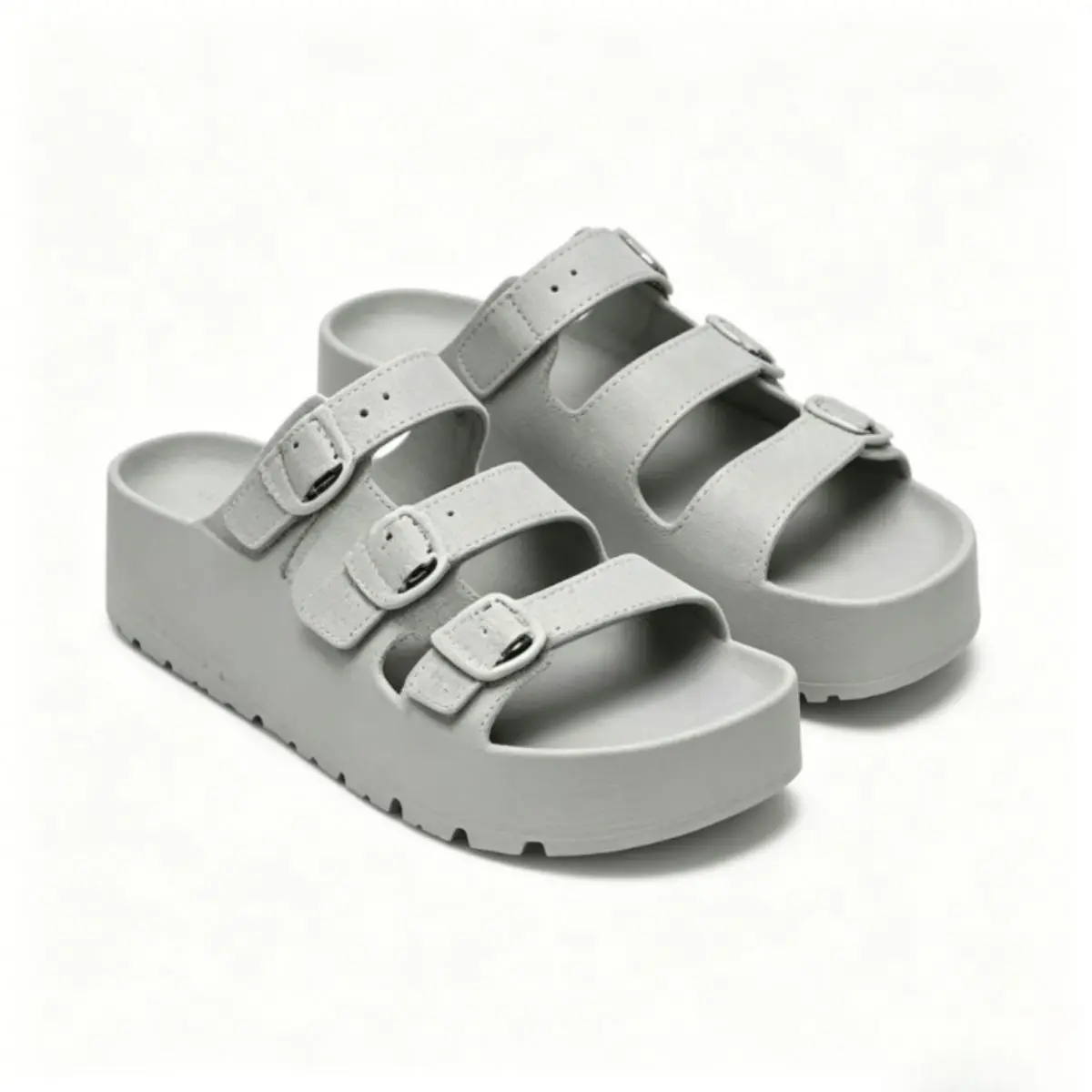 Women's EVA Foam Platform Slides, 3-Adjustable Buckle Open-Toe Slip-On Water Shoes, Non-Slip Thick Cushion Sole, Soft Lightweight Waterproof Casual Indoor-Outdoor Beach Footwear
