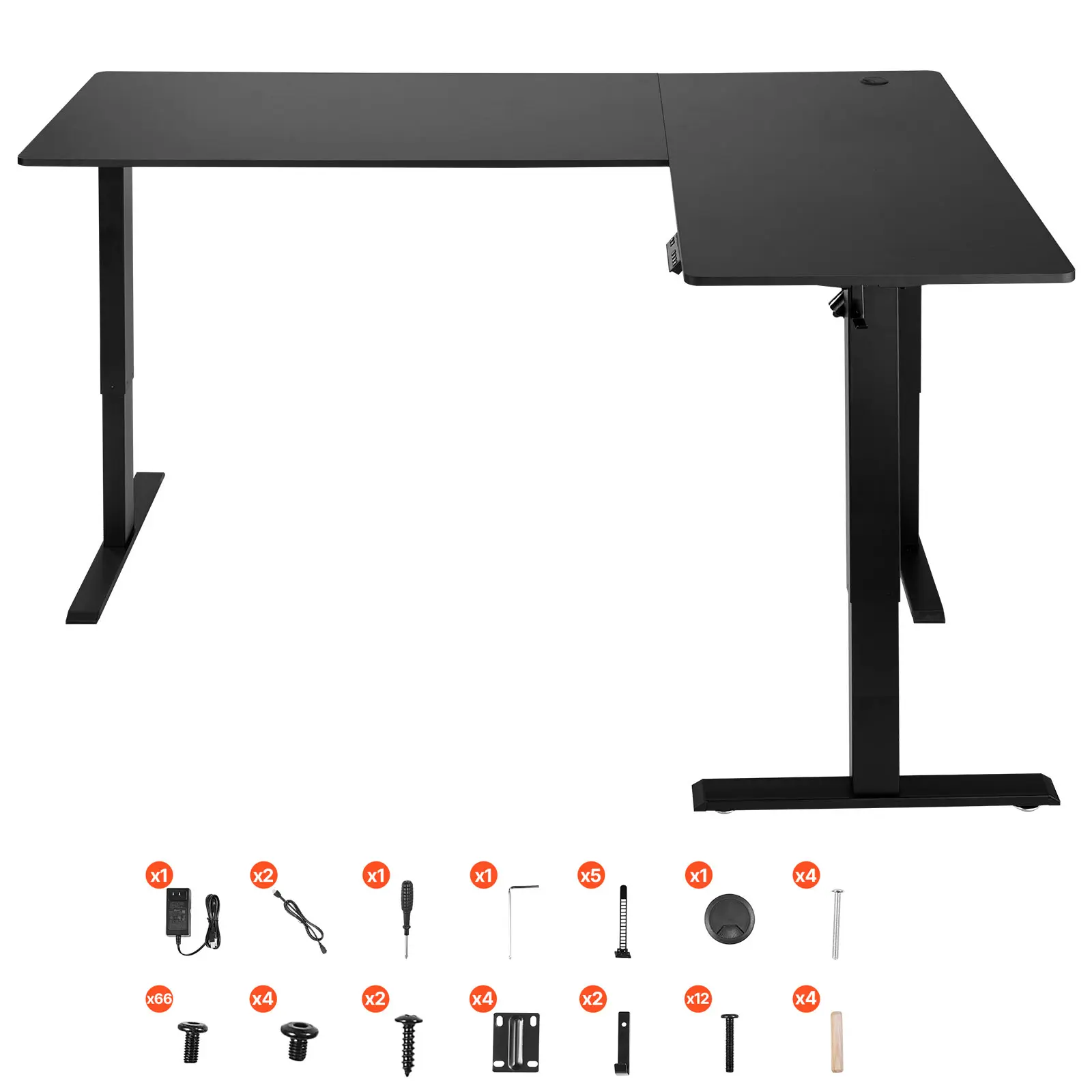 L Shaped Desk, Easy to Assemble, 177 lbs / 80 kg Load Capacity, 18 mm Particle Board + Q235 Carbon Steel Construction, Electric Adjustable Height Corner Gaming Desk with Dual Hooks