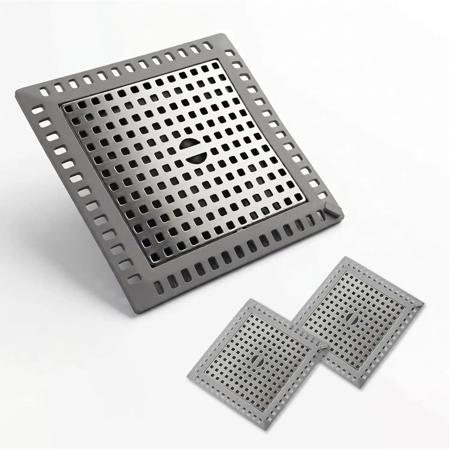 2 Pack Modern 12cm Perforated Square Stainless Steel Shower Drain Hair Catcher - Anti-Clog Hair Stopper for Bathrooms, Easy Clean, Non-Slip Bathroom Cleaning Gadget
