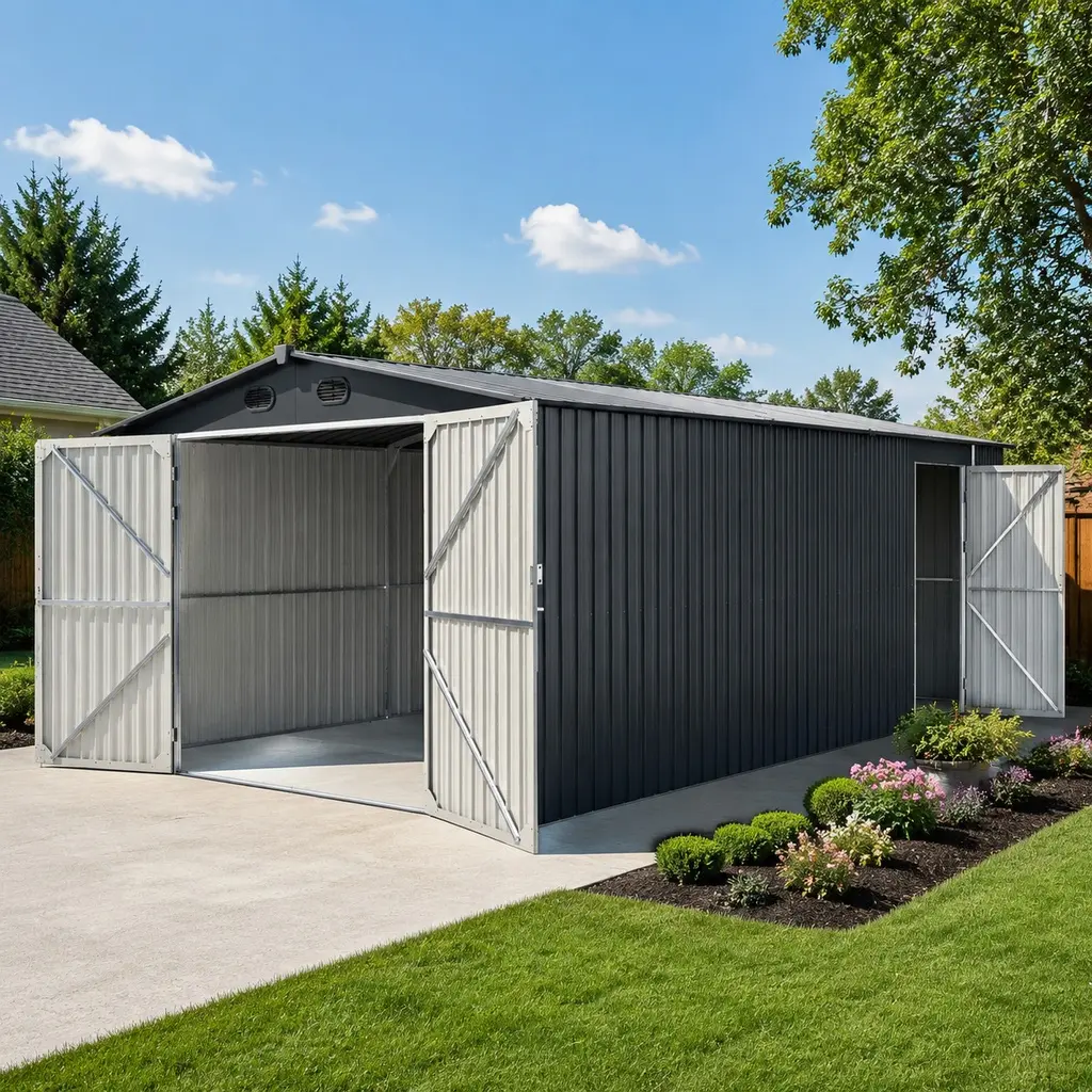 ARCH 20x13 FT Steel Outdoor Storage Shed, Tool Shed with Double Doors for Easy Drive-In/Walk-In Access, 4 Built-In Vents, Dark Grey Backyard Utility Building for Lawnmower, Bike (157.00 W)