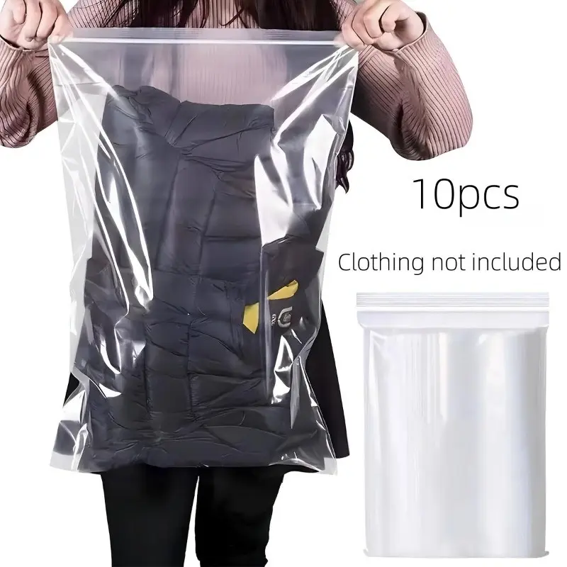 10-Pack Large Transparent Storage Bags, Pe Self-Seal Plastic Bags, Ideal for Clothes, Shoes, Backpacks, Home Use, Travel Friendly