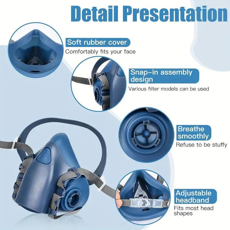 17 in 1 Reusable Half Face Respirator, 1 Set Reusable Dustproof Half Mask with Double Filter, Dustproof Half Mask for Paint, Woodworking, Construction, Grinding, Spraying, Chemical, Safety Equipment, Anti Dust Mask