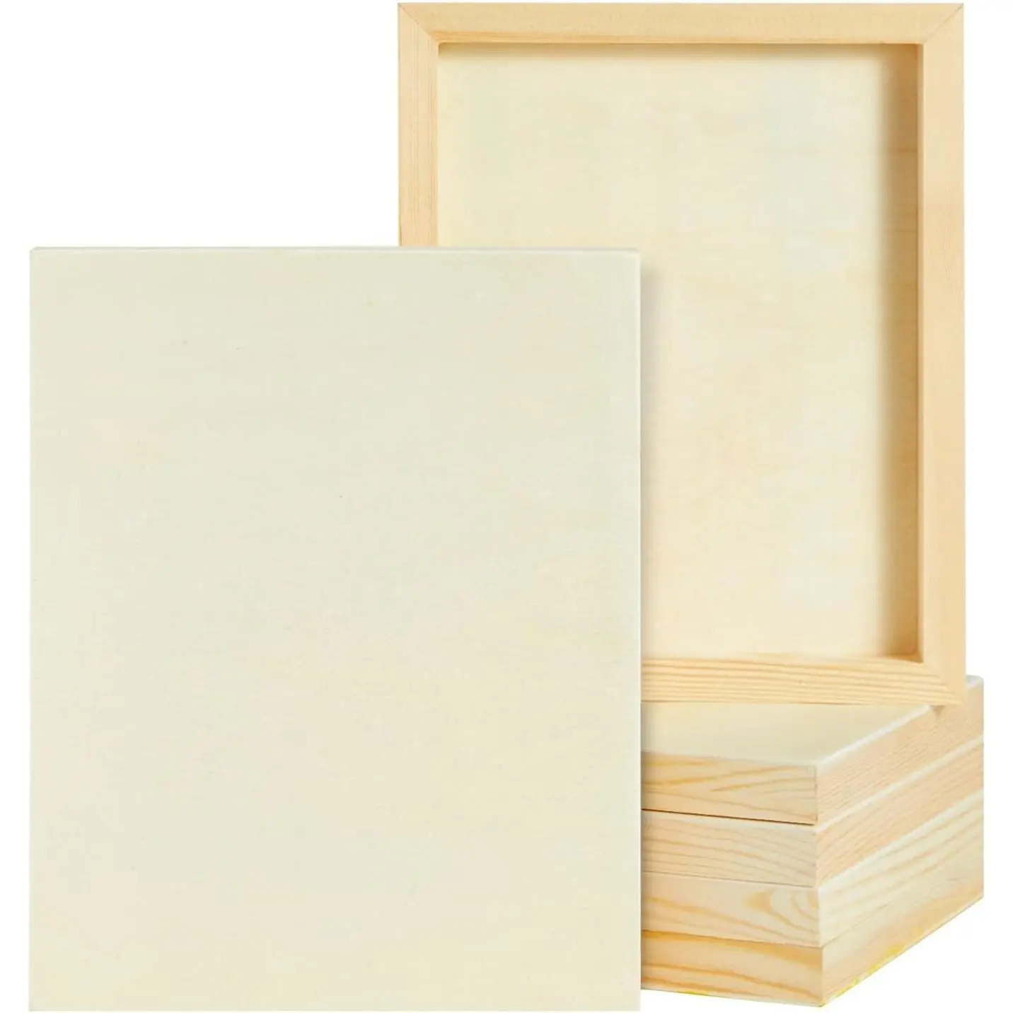 Wood Canvas Boards 8x10 in, Light Brown Pine, 0.85 in Thick, 6-Pack - Wood Canvas Blanks for Crafts - Deep Frame Panels