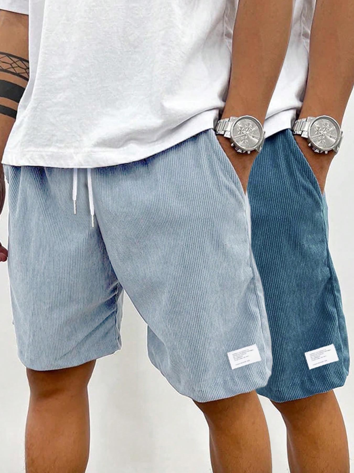 Men's Solid Patched Drawstring Waist Shorts, Regular Fit Casual Pocket Elastic Waist Shorts for Summer, Men's Bottoms for Daily Wear, Front Pocket Shorts