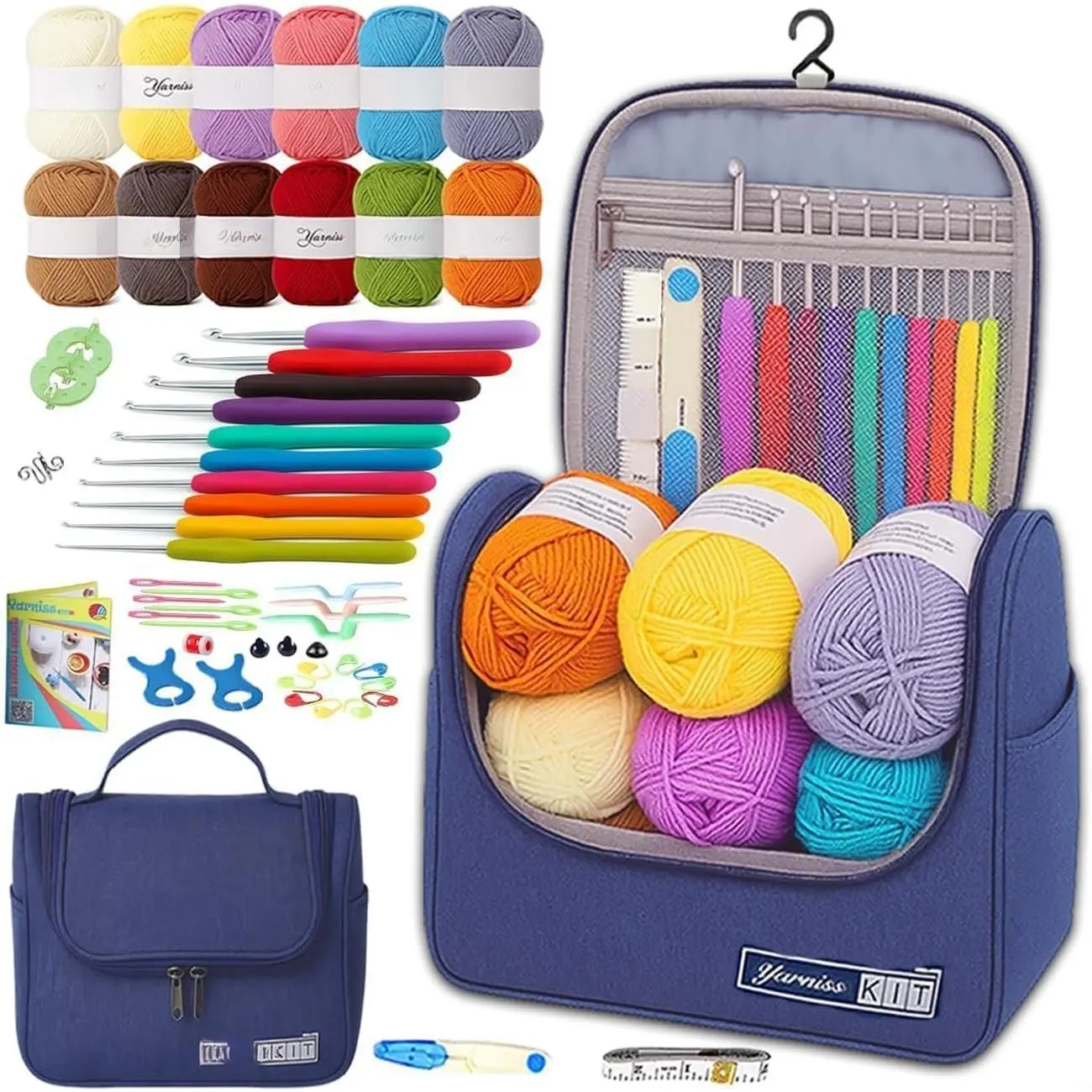 Crochet Kit for Beginners, in  Crochet Kits for Adult,Navy |  Crochet Hooks Set with 840 Yards Crochet Yarn & Crochet Accessories,Learn to Crochet with Instruction & Tutorial