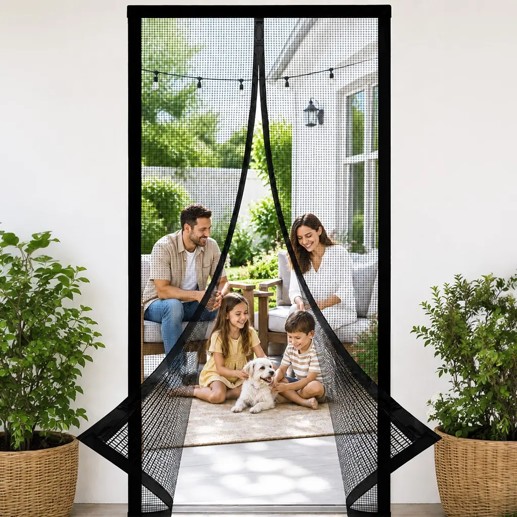 Hands Free Black Magnetic Screen Door - Auto Closing Mesh Insect Net, Easy Installation Mesh Curtain for Home