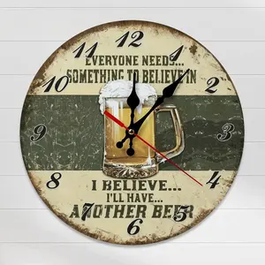 10/12in Vintage Beer Mug Funny Quote Wall Clock - EASY ASSEMBLY NEEDED Man Cave Bar Silent